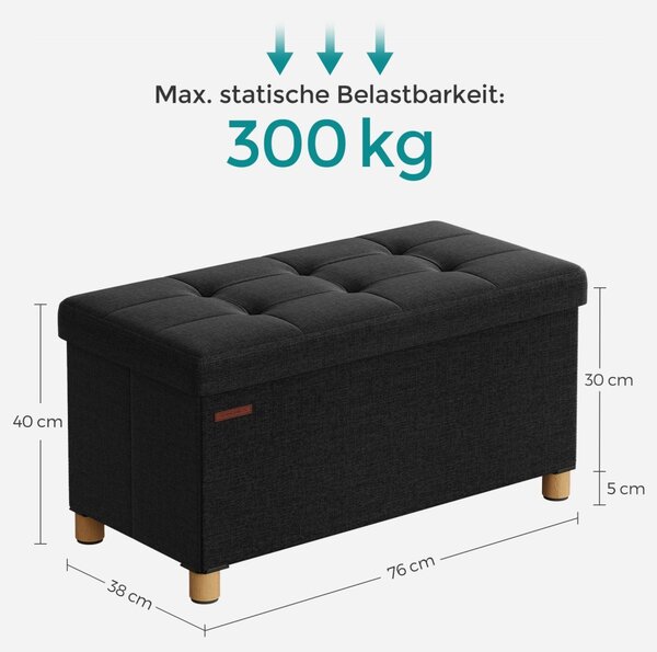 Bancheta de depozitare Otoman Songmics Negru 76x38x40 cm