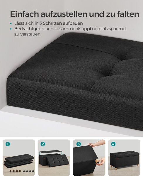 Bancheta de depozitare Otoman Songmics Negru 76x38x40 cm