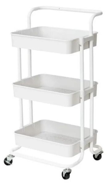 Raft universal de depozitare, 3 cosuri perforate, roti transport, ABS si metal, 45x35x84 cm, alb
