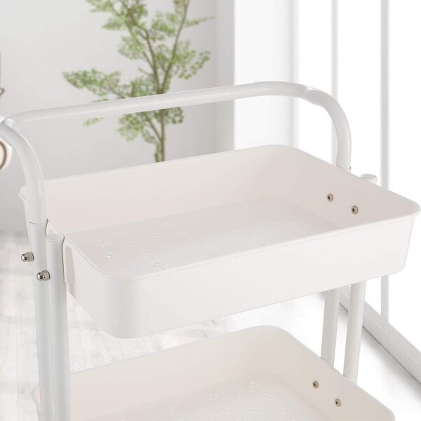 Raft universal de depozitare, 3 cosuri perforate, roti transport, ABS si metal, 45x35x84 cm, alb