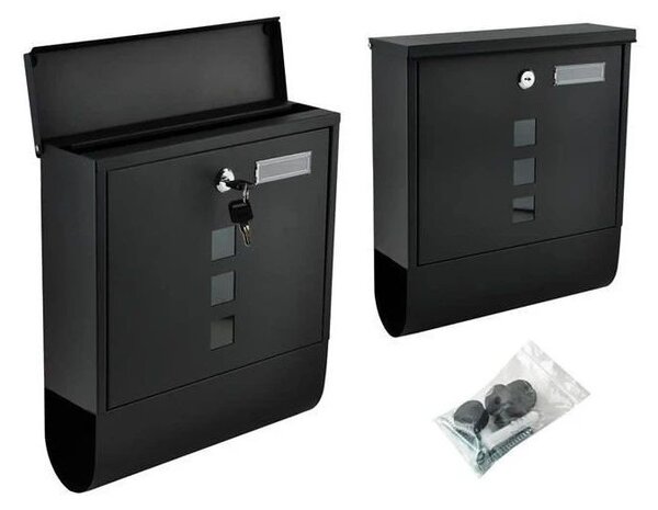 Cutie postala cu suport pentru ziare, 2 chei, de exterior, 33x30x8.5 cm, metal, negru