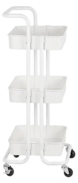 Raft universal de depozitare, 3 cosuri perforate, roti transport, ABS si metal, 45x35x84 cm, alb