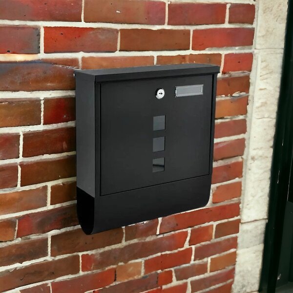 Cutie postala cu suport pentru ziare, 2 chei, de exterior, 33x30x8.5 cm, metal, negru