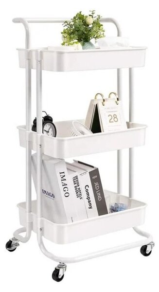 Raft universal de depozitare, 3 cosuri perforate, roti transport, ABS si metal, 45x35x84 cm, alb