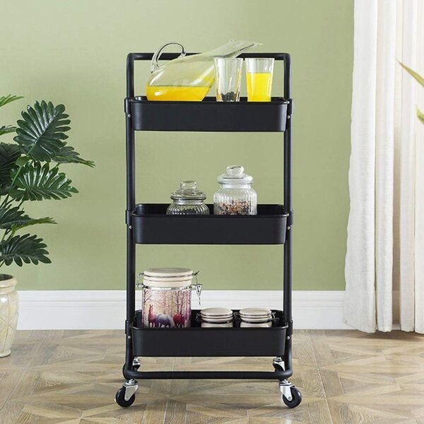 Raft depozitare cu 3 cosuri, roti pivotante, structura metalica, ABS, 45x35x84 cm, negru