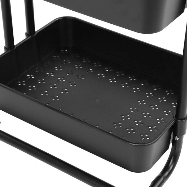 Raft depozitare cu 3 cosuri, roti pivotante, structura metalica, ABS, 45x35x84 cm, negru