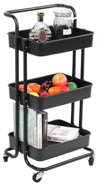 Raft depozitare cu 3 cosuri, roti pivotante, structura metalica, ABS, 45x35x84 cm, negru