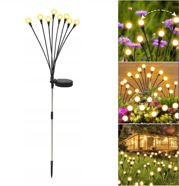 Lampa solara decorativa, 8 LED-uri 3000K, 25 lm, senzor crepuscular, inaltime 73 cm, autonomie maxim 8 ore