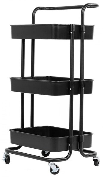 Raft depozitare cu 3 cosuri, roti pivotante, structura metalica, ABS, 45x35x84 cm, negru