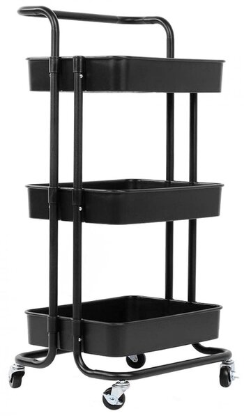 Raft depozitare cu 3 cosuri, roti pivotante, structura metalica, ABS, 45x35x84 cm, negru