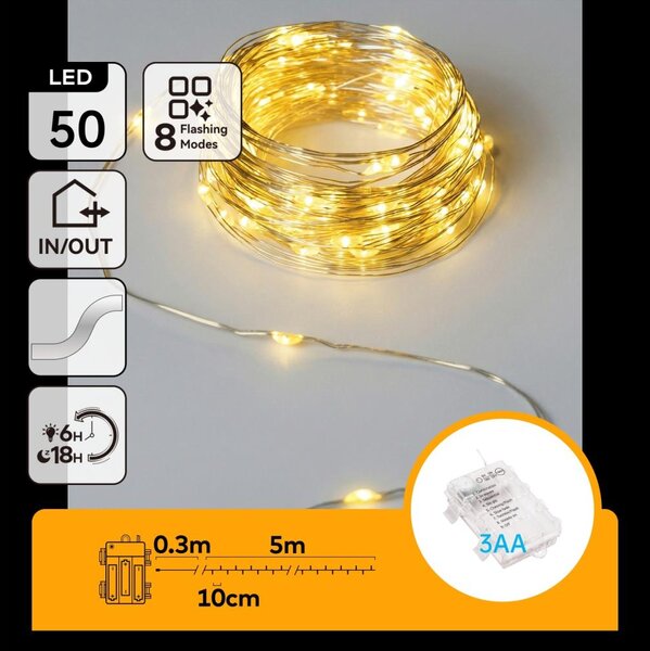 Aigostar - Ghirlandă LED 50xLED/3xAA 5,3m alb cald