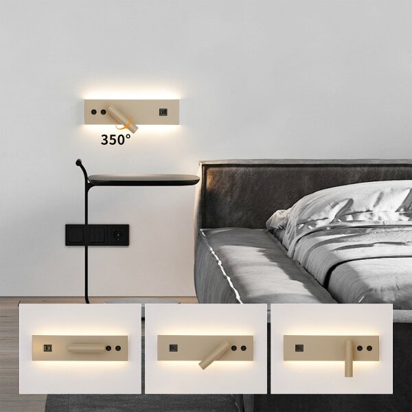 Brilagi-LED Aplică spot de perete cu port USB NOCTIS LED/3W/230V+LED/9W bej