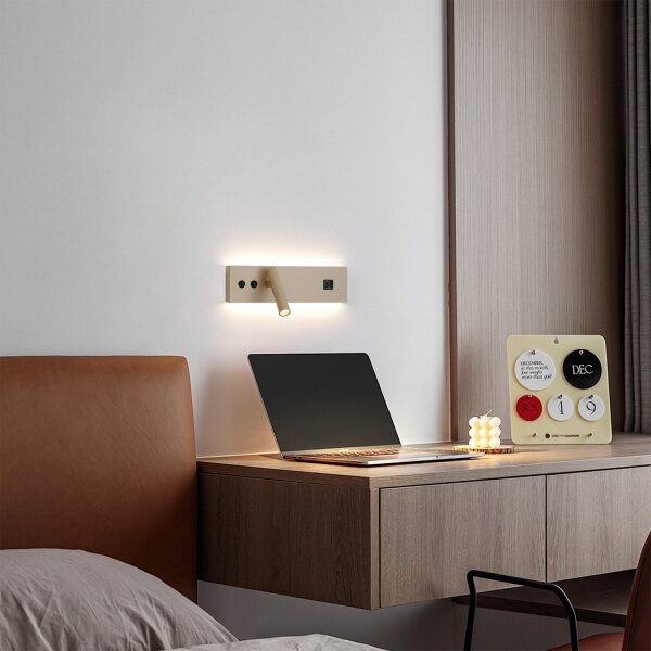 Brilagi-LED Aplică spot de perete cu port USB NOCTIS LED/3W/230V+LED/9W bej