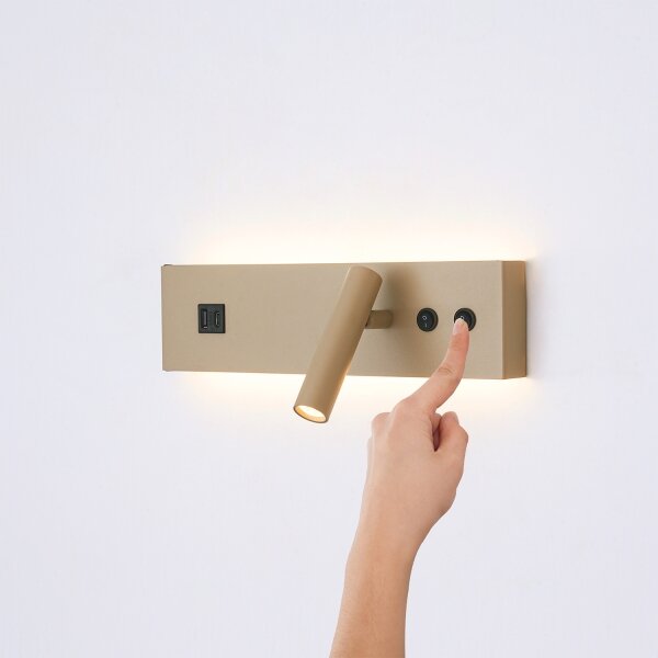 Brilagi-LED Aplică spot de perete cu port USB NOCTIS LED/3W/230V+LED/9W bej