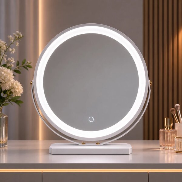 RESIGILAT- Oglindă Cosmetică LED Premium cu Control Touch și Rotire 360°, Alb