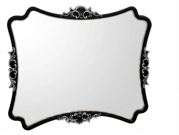 Oglindă decorativă de perete, ramă negru-argintiu antichizată, 60x80 cm