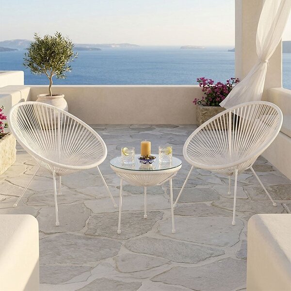 Set 3 masa si scaune gradina V1, Acapulco, Alb, 50x50x52 cm