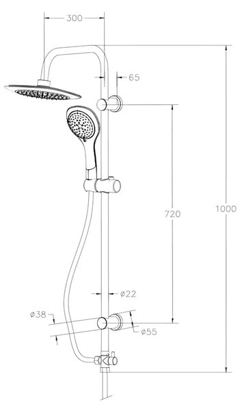 Coloana de dus cu para fixa si mobila Diplon BGQ1611, 1m, 5 Functii, Alama, Crom