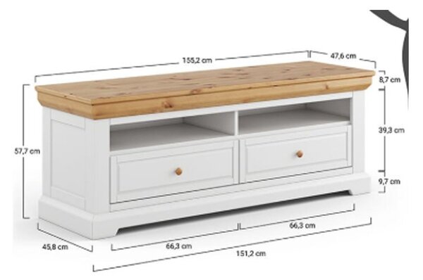 Comodă TV lemn masiv Iris, 155,2 × 47,6 × 57,7 cm
