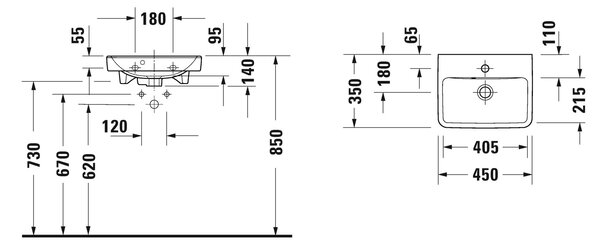 Duravit No. 1 lavoar 45x35 cm dreptunghiular mobilier alb luciu 07434500002