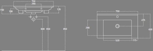Aqualine Zuno lavoar 75x45 cm dreptunghiular clasică-mobilier alb luciu 9075