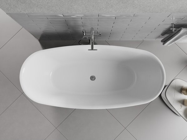 Mexen Luvo Slim, cadă de baie independentă 170 × 75 cm, alb lucios, preaplin cromat, 52801707500-01