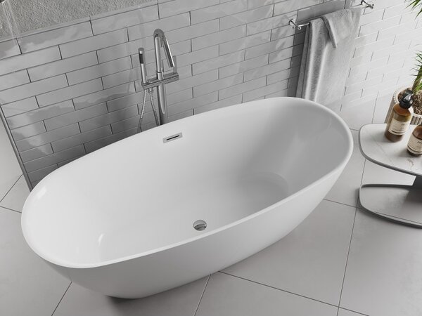 Mexen Luvo Slim, cadă de baie independentă 170 × 75 cm, alb lucios, preaplin cromat, 52801707500-01