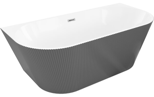 Cadă de baie independentă Mexen Oris cu caneluri 150 x 75 cm, alb-gri, preaplin cromat, 52871507562-01