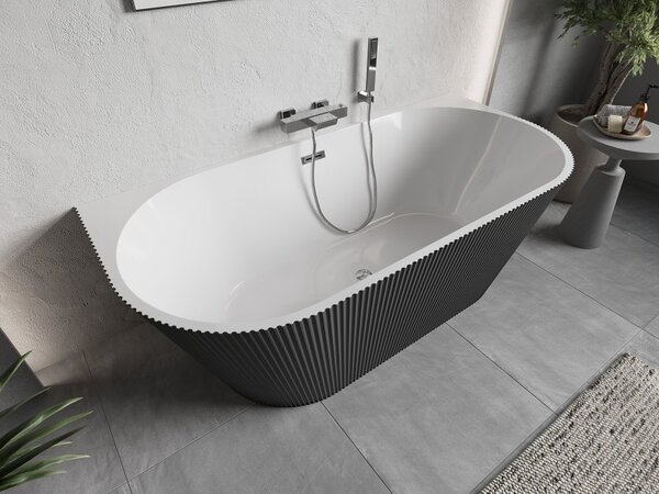 Cadă de baie independentă Mexen Oris cu caneluri 150 x 75 cm, alb-gri, preaplin cromat, 52871507562-01