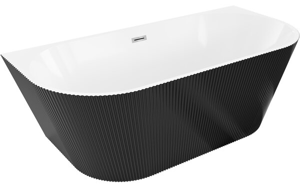 Cadă de baie independentă Mexen Oris cu caneluri 150 x 75 cm, alb-negru, preaplin cromat, 52871507575-01