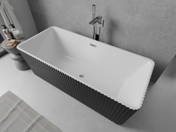 Mexen Nila, cadă de baie independentă cu caneluri 170 x 75 cm, alb-negru, preaplin cromat, 52841708075-01