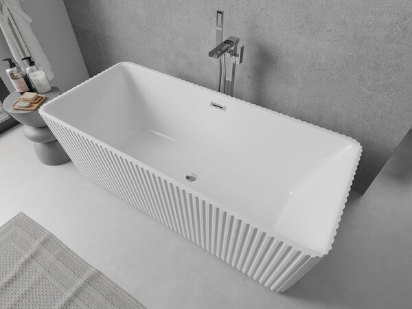 Mexen Nila, cadă de baie independentă cu caneluri 170 × 75 cm, alb lucios, preaplin cromat, 52841708000-01