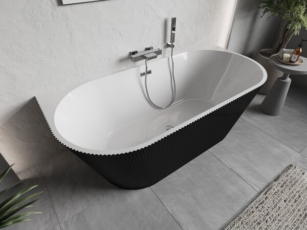 Cadă de baie independentă Mexen Oris cu caneluri 150 x 75 cm, alb-negru, preaplin cromat, 52871507575-01