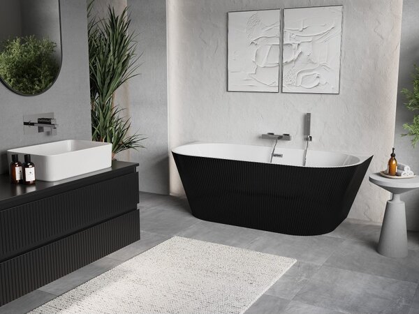 Cadă de baie independentă Mexen Oris cu caneluri 150 x 75 cm, alb-negru, preaplin cromat, 52871507575-01