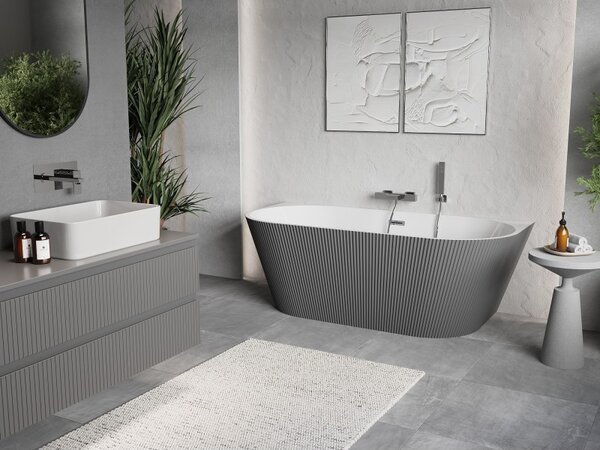 Cadă de baie independentă Mexen Oris cu caneluri 150 x 75 cm, alb-gri, preaplin cromat, 52871507562-01