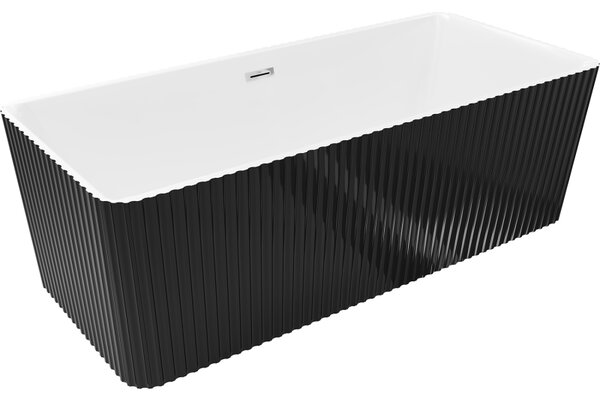 Mexen Nila, cadă de baie independentă cu caneluri 170 x 75 cm, alb-negru, preaplin cromat, 52841708075-01