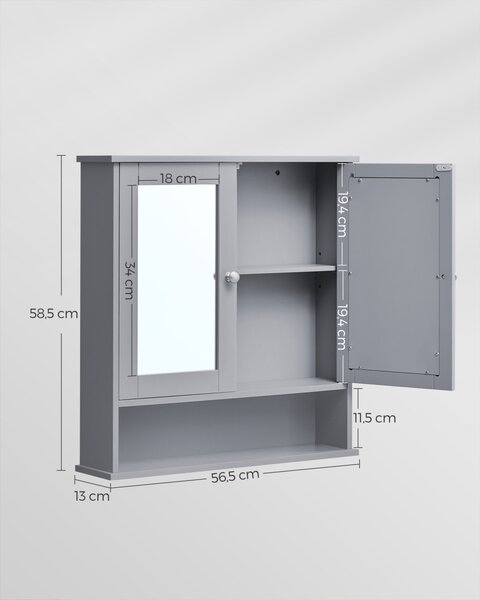 Dulap baie cu oglinda, Luca, Gri deschis, 56.5x58.5x13 cm