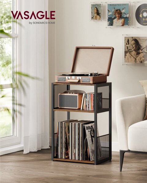 Suport pentru pickup si depozitare viniluri, Mila, Maro, 30x43x69 cm