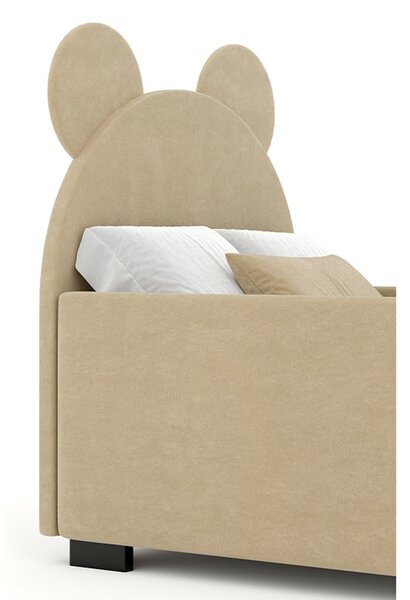 Pat lemn masiv tapitat Teddy, 200 × 108 × 88 cm