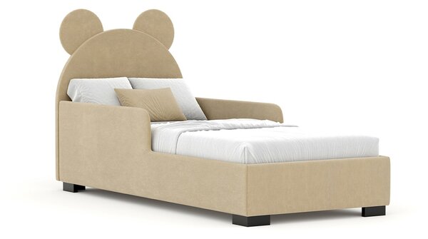 Pat lemn masiv tapitat Teddy, 200 × 108 × 88 cm