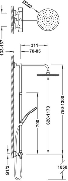 Tres Base Plus set de duș ascuns cu termostat cu duș de ploaie negru 21639302NM