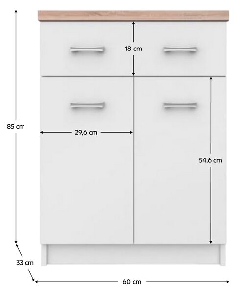 KONDELA Comodă 2D1S/60, albă / stejar Sonoma, TOPTY TIP 41