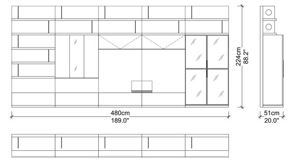 Unitate TV lemn masiv Capella, 480 × 51 × 224 cm