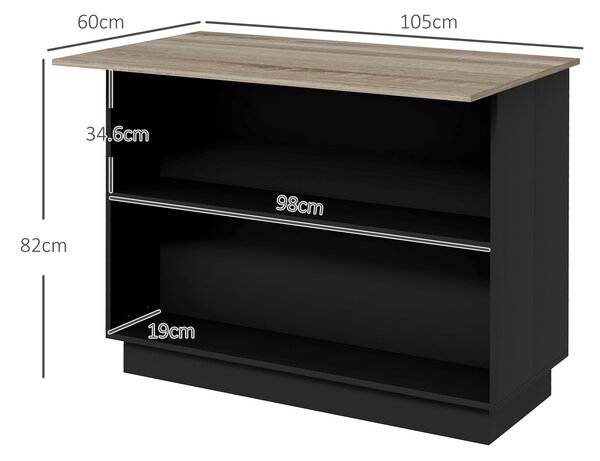 HOMCOM Insulă de Bucătărie cu Bar, Cărucior de Bucătărie cu 2 Compartimente Deschise și 2 Dulapuri, 105x60x82 cm, Negru | Aosom Romania