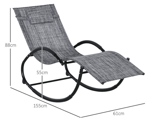 Outsunny Șezlong de Grădină, Balansoar cu Gravitație Zero, Șezlong Impermeabil cu Tetieră, 155x61x88 cm, Gri | Aosom Romania