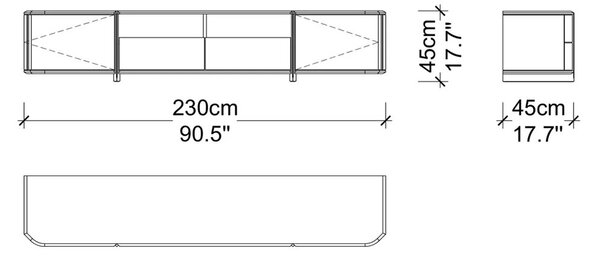 Unitate TV lemn masiv Nova 230 cm