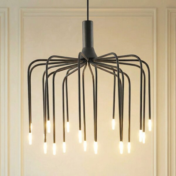 Lucande Lampă suspendată LED Ariadne, Ø57 cm, negru mat, 20 de becuri, reglabil, Negru, Camera de zi / sufragerie, Metal, Modern