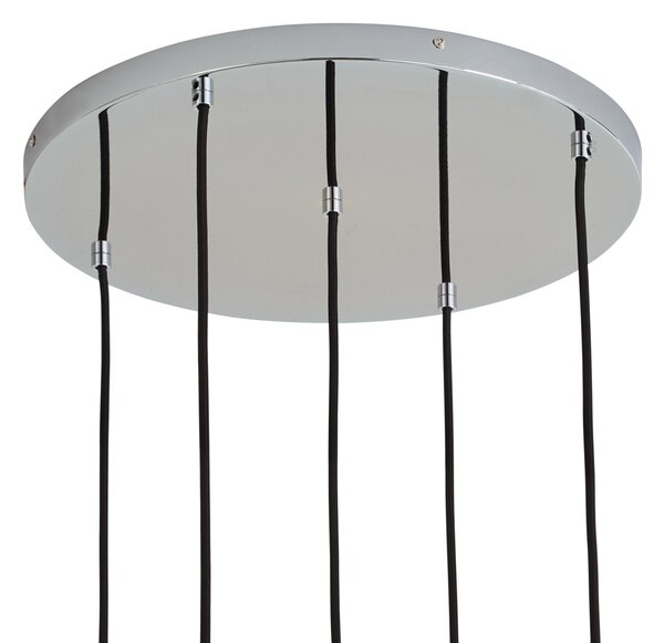 Design hanglamp chroom met ribbelglas 5-lichts - Walcott