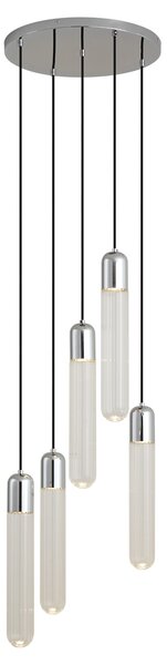 Design hanglamp chroom met ribbelglas 5-lichts - Walcott