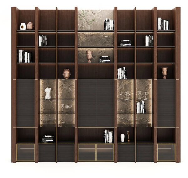 Bibliotecă lemn masiv Domo, 366 × 45 × 345 cm